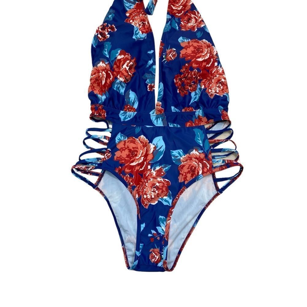 Brand new with Tags Aqua‎ Eve Brand Blue Floral Cage Side One Piece Swim Suit XL
